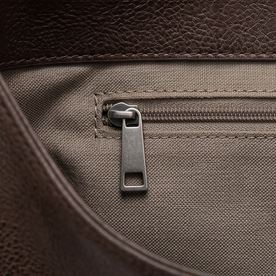 Margo & Main – Elspeth dark brown hobo bag interior, close-up of the zip pocket and lining