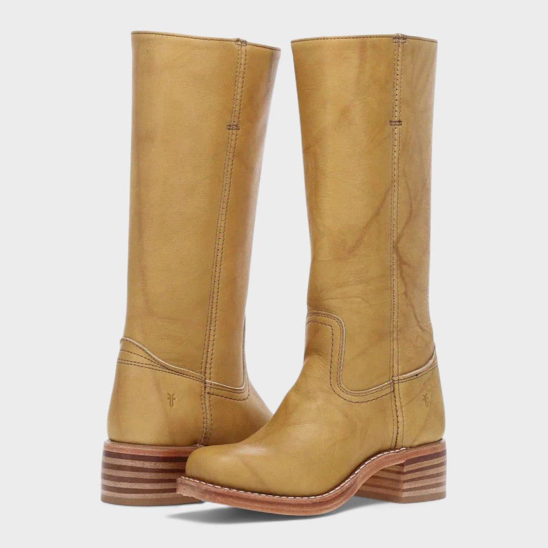 Margo & Main – Wheat tan leather knee-high pull-on riding boots, side view, US women's sizes