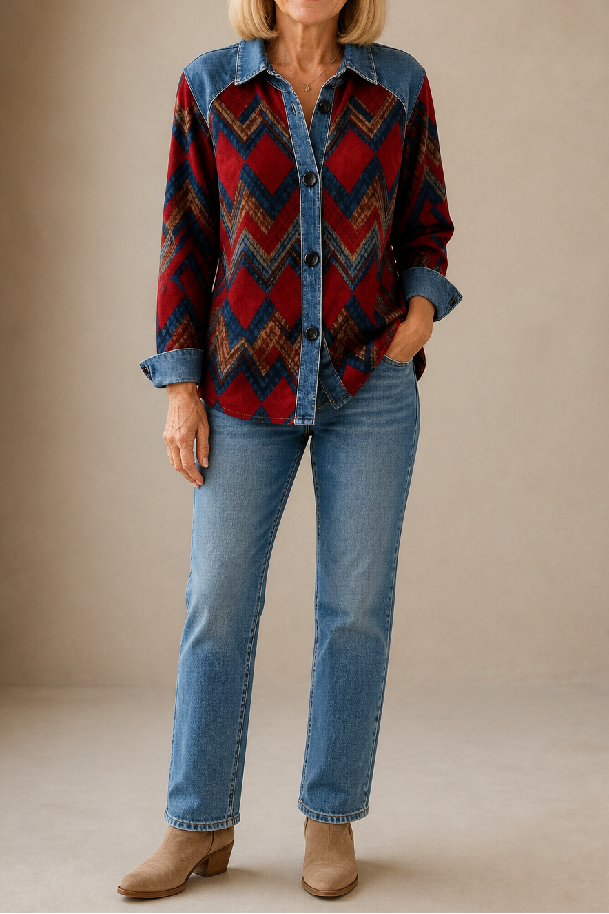 Corliss Hooded Plaid Shacket with Denim Trim