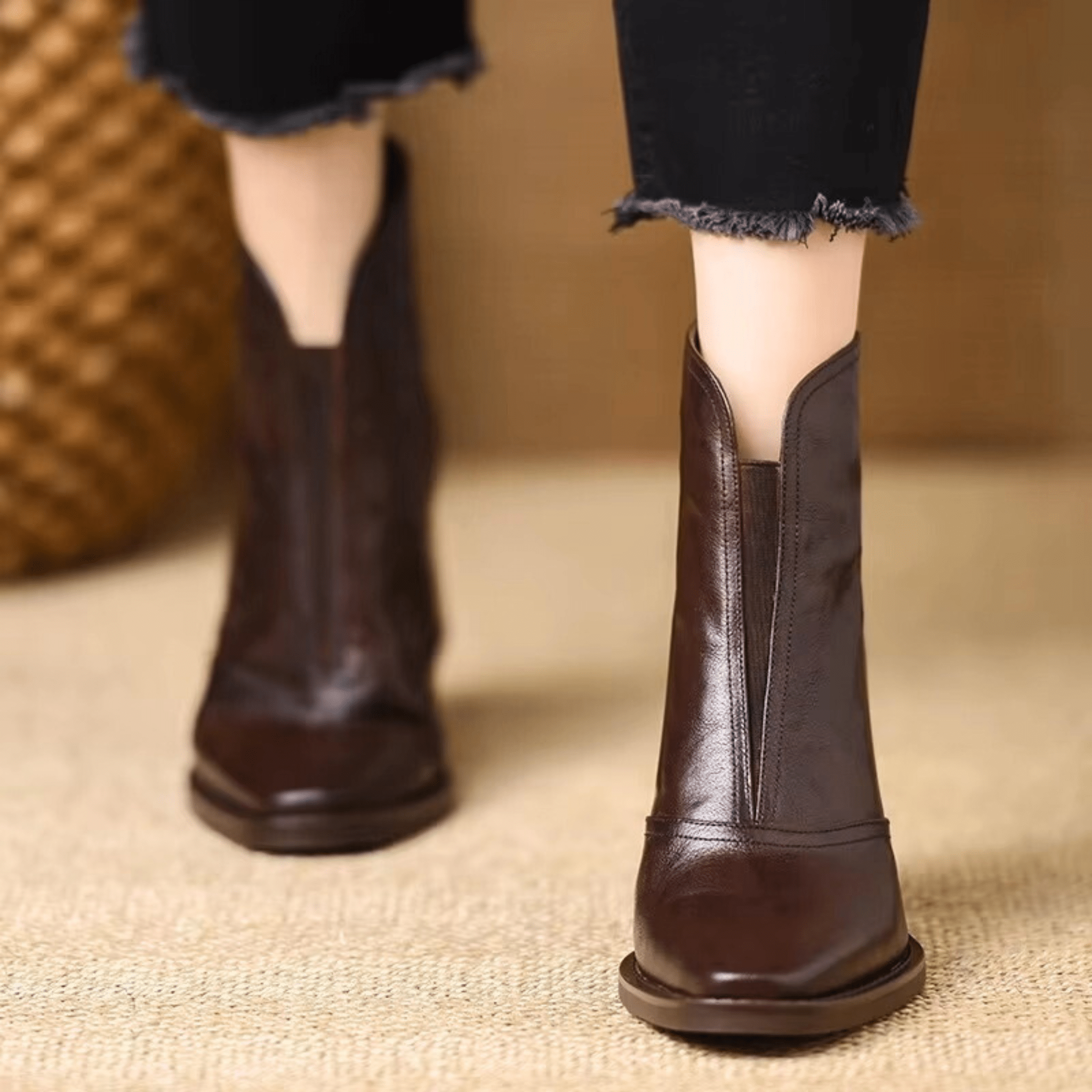 Margo & Main – dark brown leather ankle boots worn with cropped denim, US women's sizes