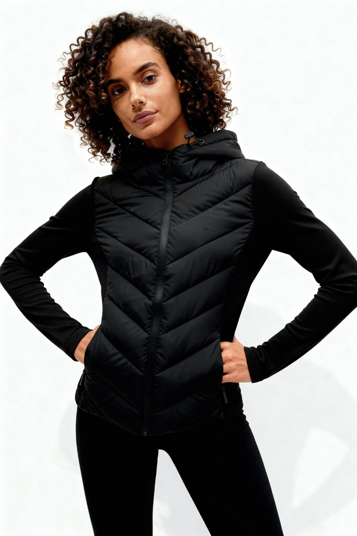 Arlette Quilted Panel Hooded Fleece Jacket