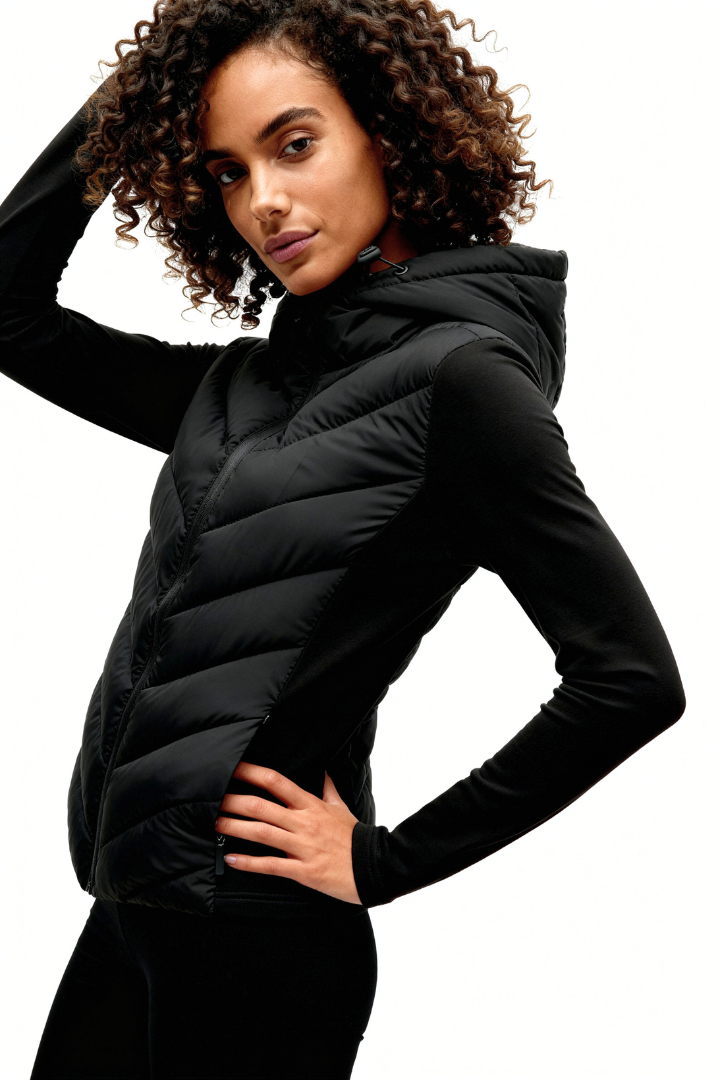 Arlette Quilted Panel Hooded Fleece Jacket