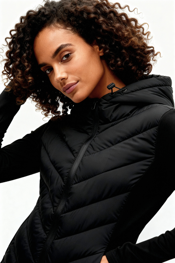 Arlette Quilted Panel Hooded Fleece Jacket