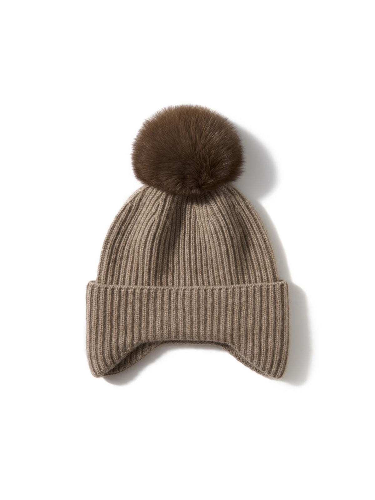 Jonquil Cashmere Ear Flap Pom Pom Beanie