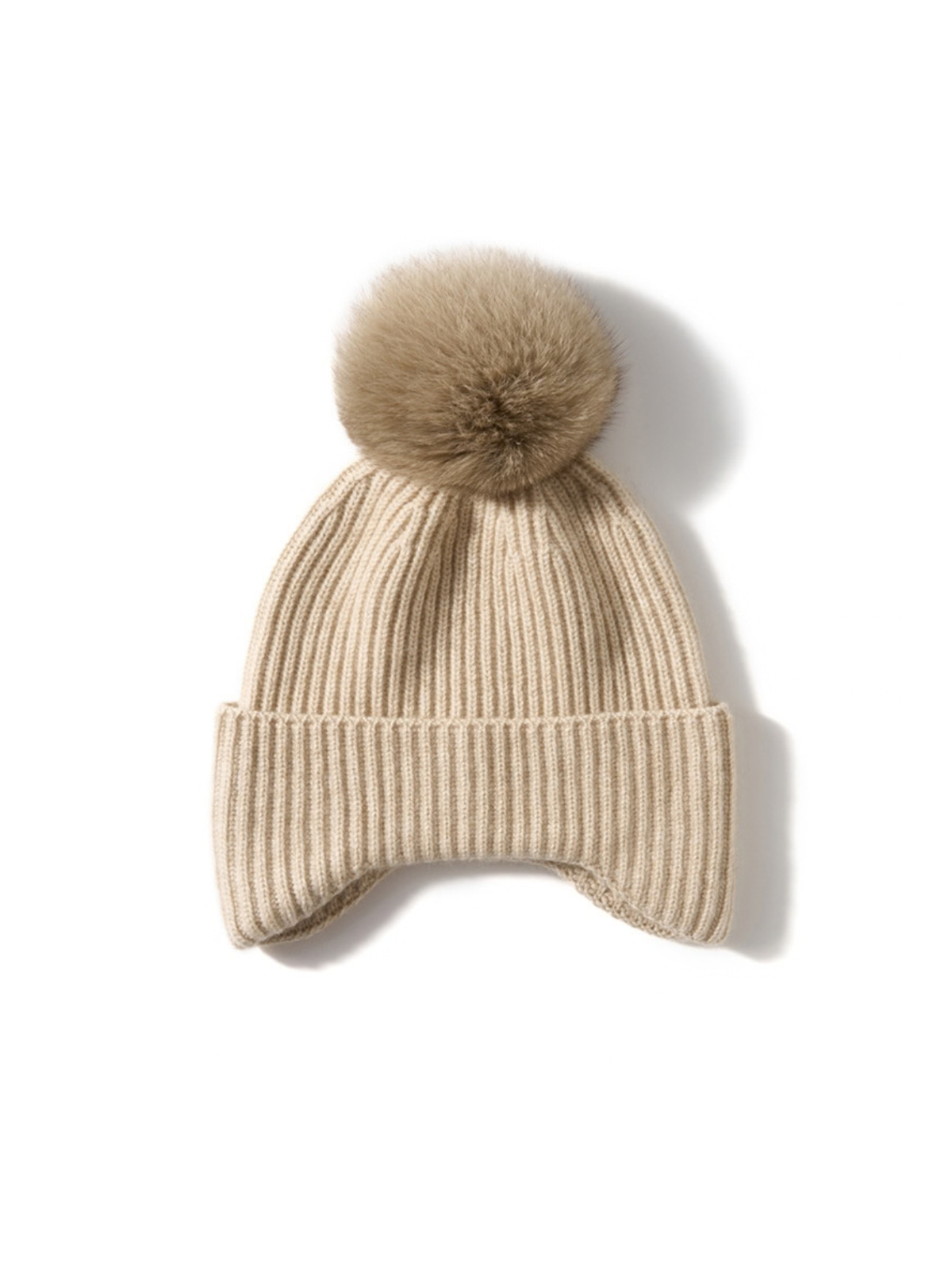 Jonquil Cashmere Ear Flap Pom Pom Beanie