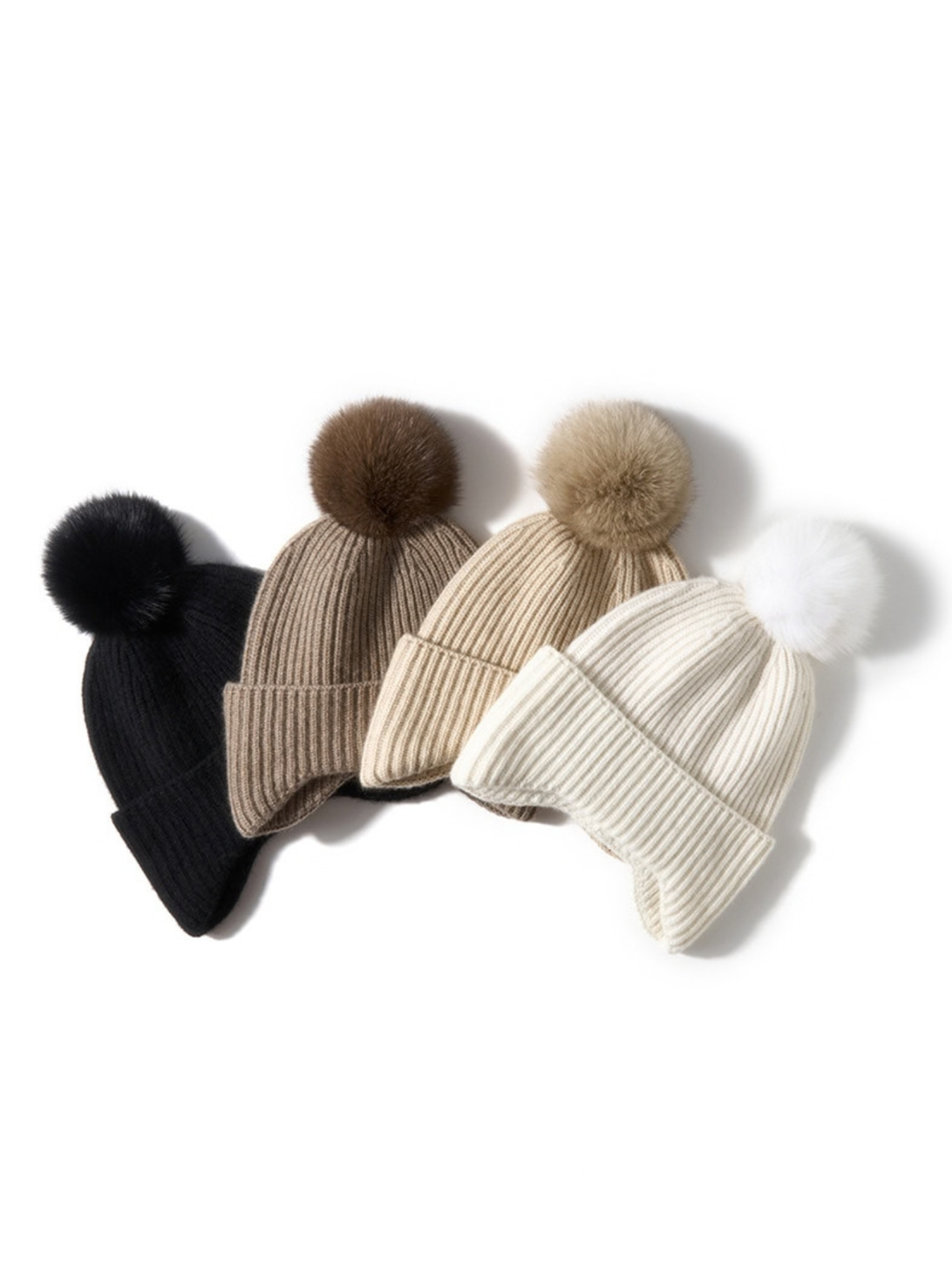 Jonquil Cashmere Ear Flap Pom Pom Beanie