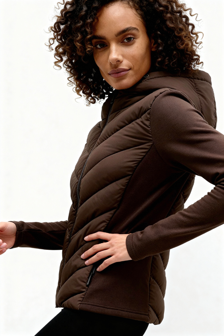 Arlette Quilted Panel Hooded Fleece Jacket