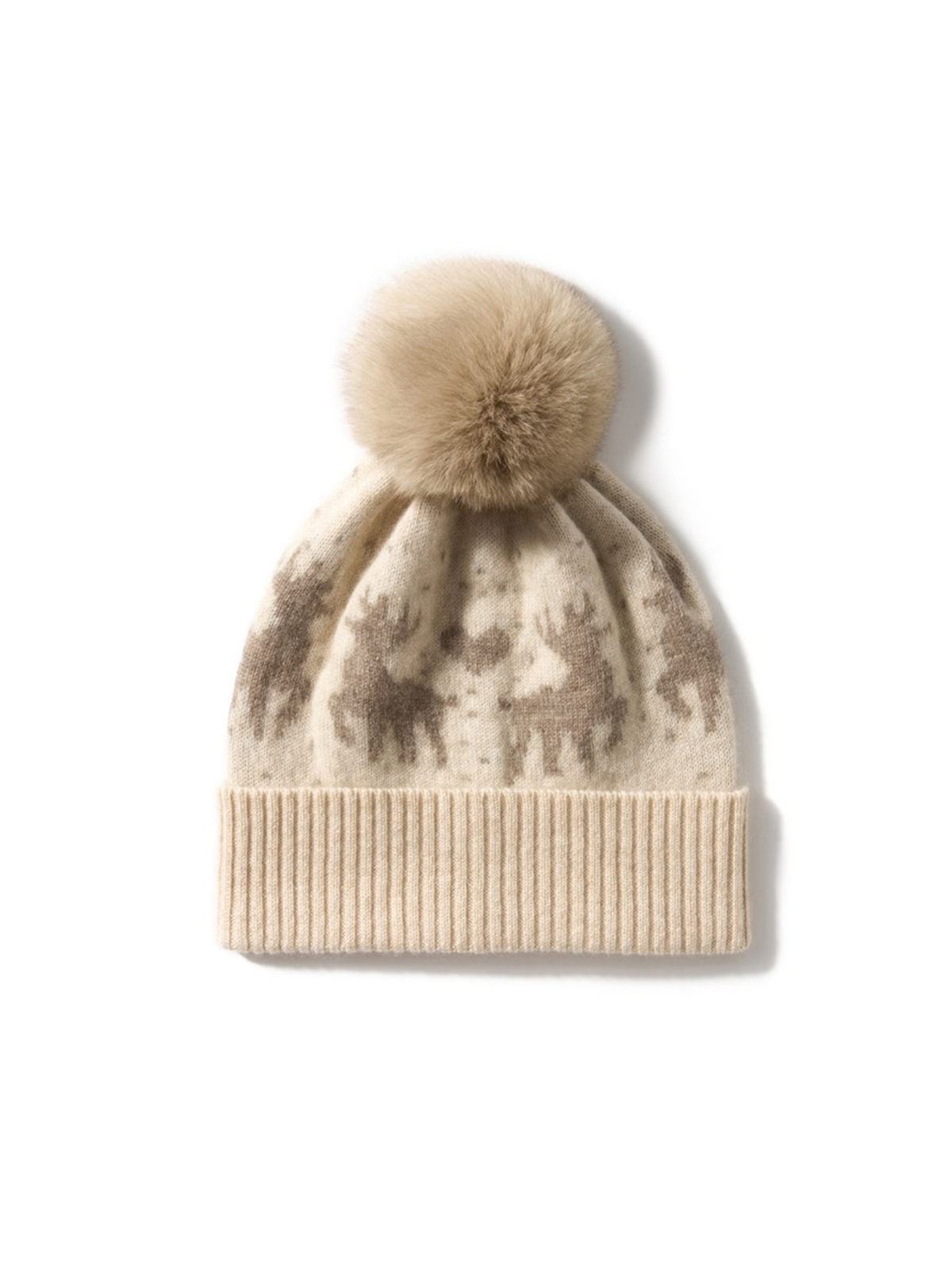 Honora Cashmere Reindeer Pom Pom Beanie
