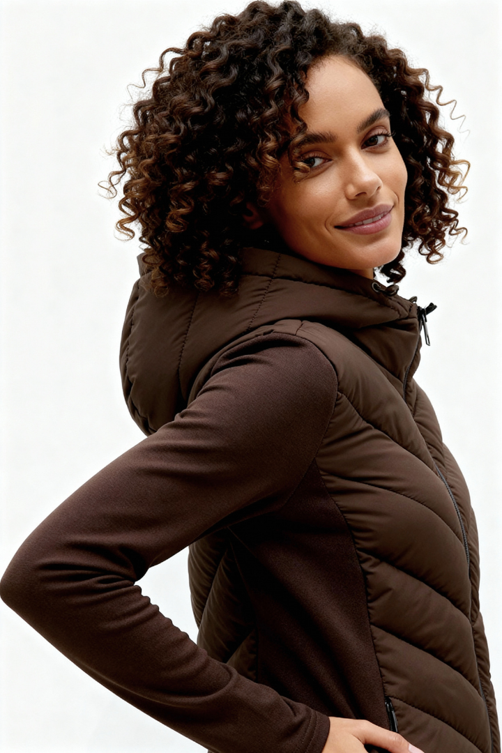 Arlette Quilted Panel Hooded Fleece Jacket
