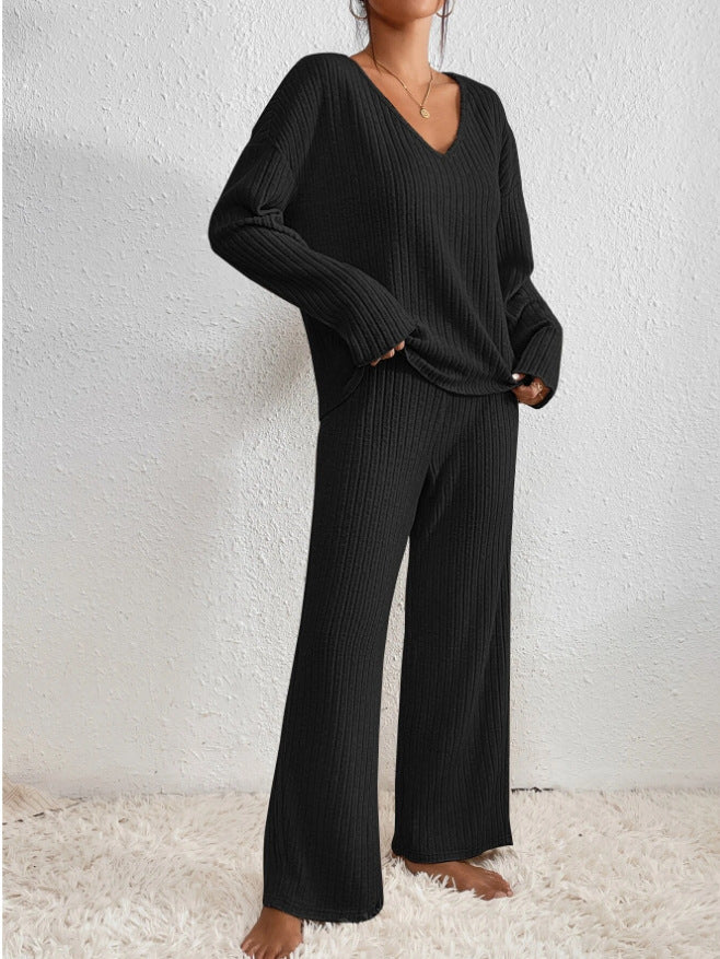 Margo & Main – black ribbed knit two-piece set full length front view, US women's sizes