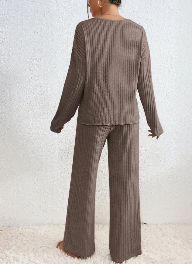Margo & Main – light brown ribbed knit two-piece set back view of the top, US women's sizes