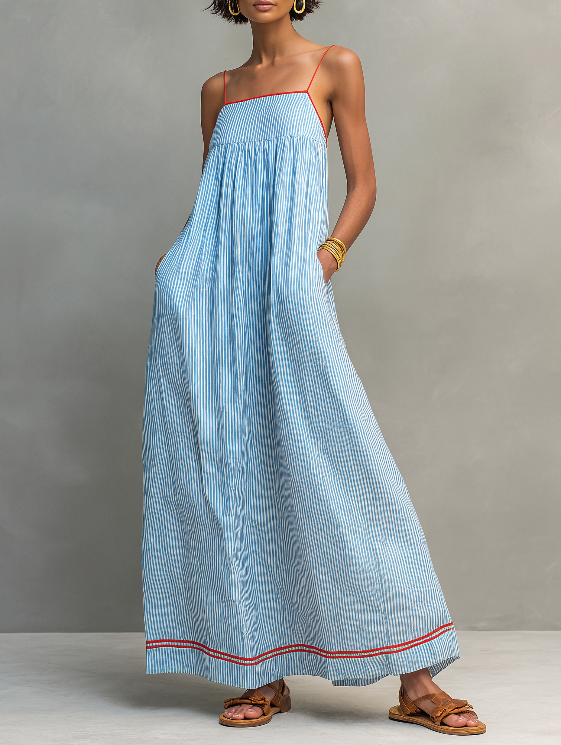 Blossom Striped Spaghetti Strap Maxi Dress
