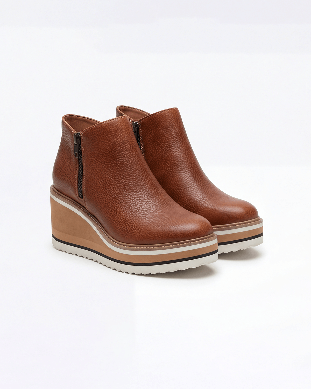Margo & Main – Dark Brown platform wedge ankle boots angled pair view, US women's sizes