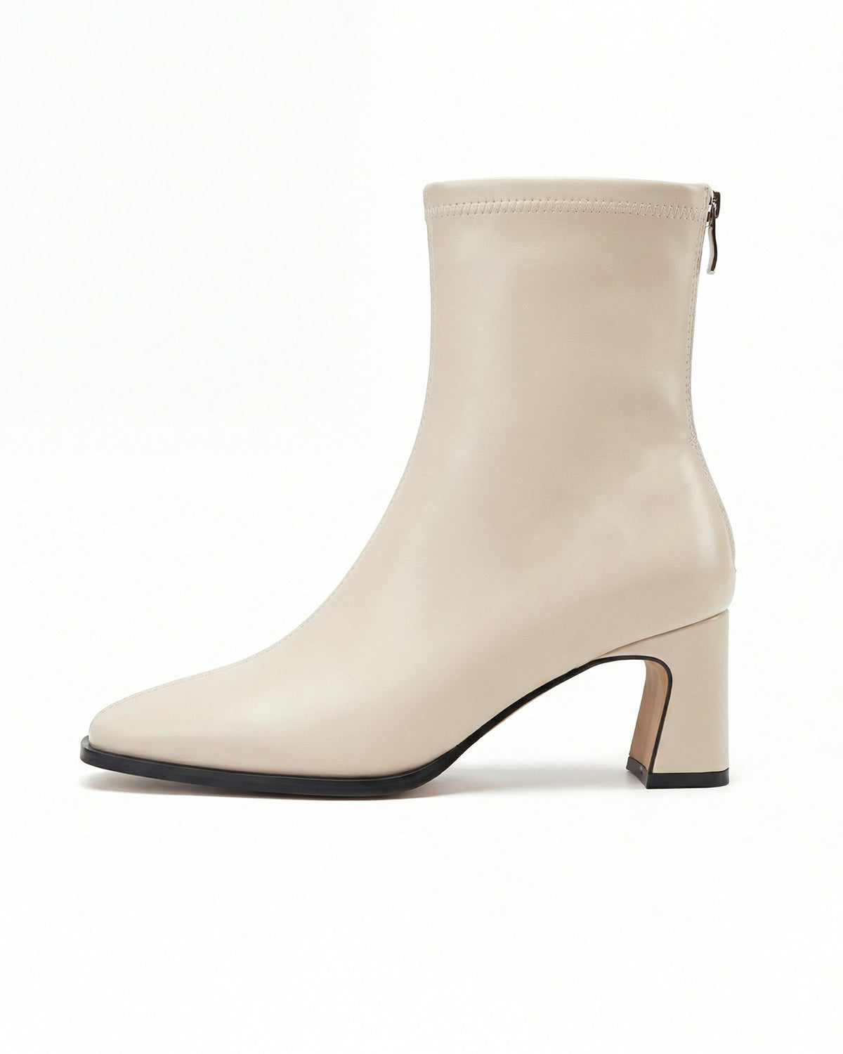 Margo & Main – Cream square-toe stretch ankle boots side profile, US women's sizes