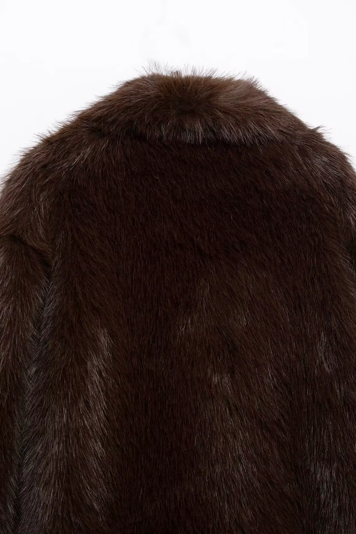 Margo & Main – faux fur wide collar short coat, angled view, US women's sizes