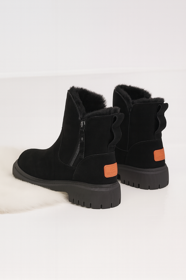 Margo & Main – fleece-lined suede ankle boots, fabric detail, US women's sizes