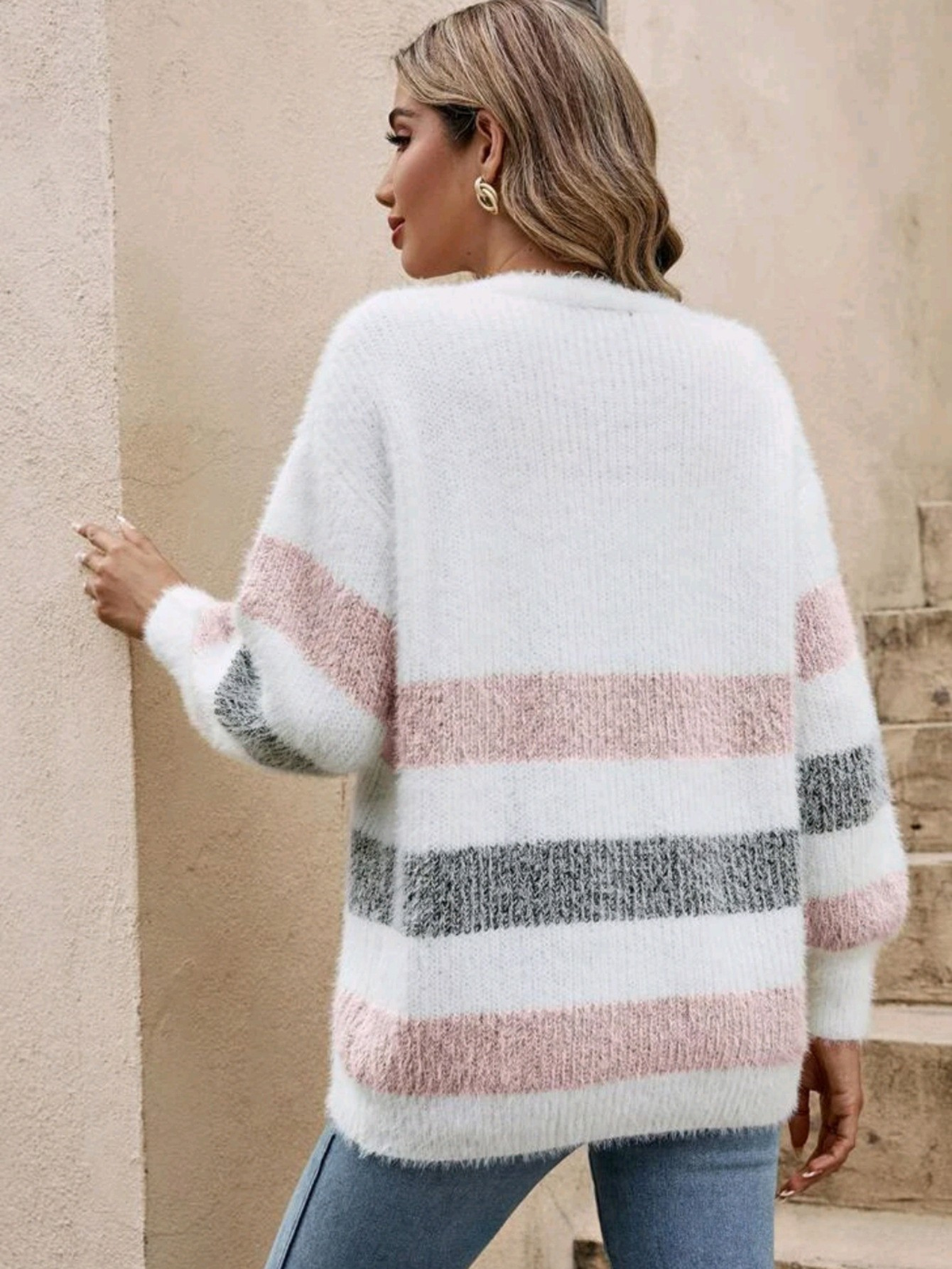 Orla Fuzzy Striped Button-Front Cardigan