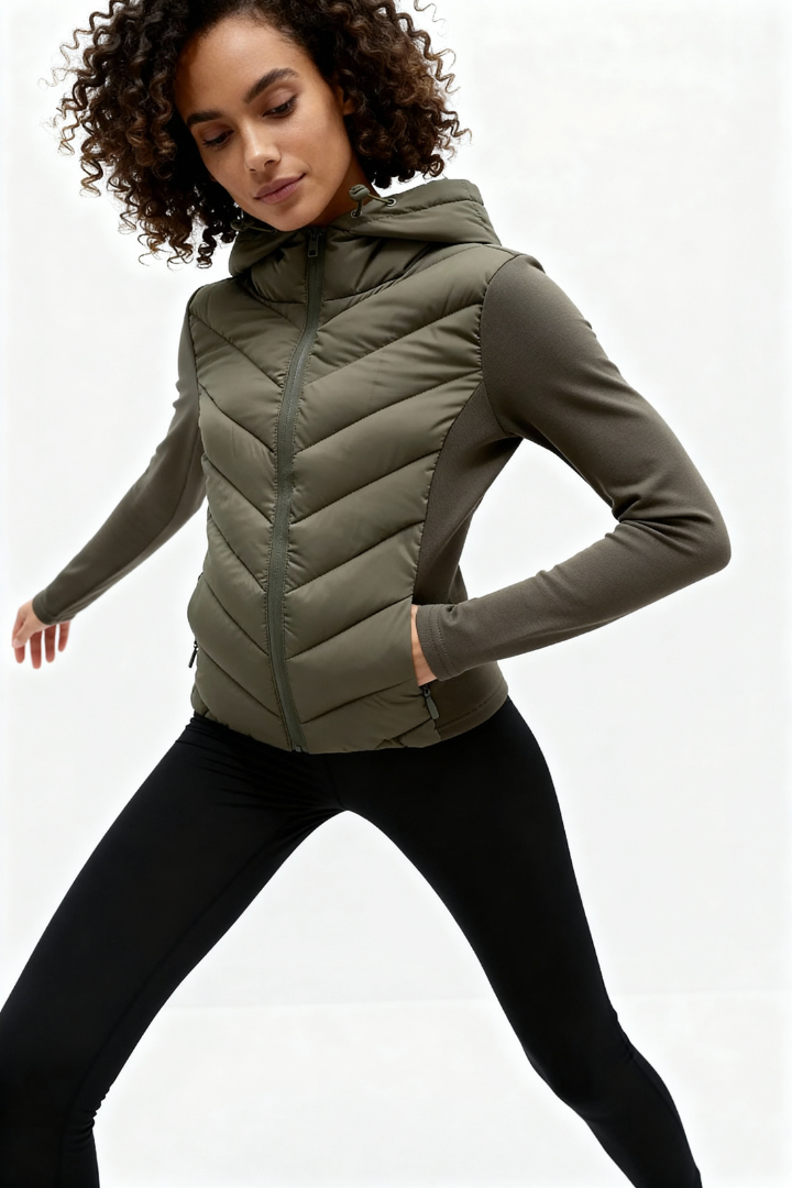 Arlette Quilted Panel Hooded Fleece Jacket