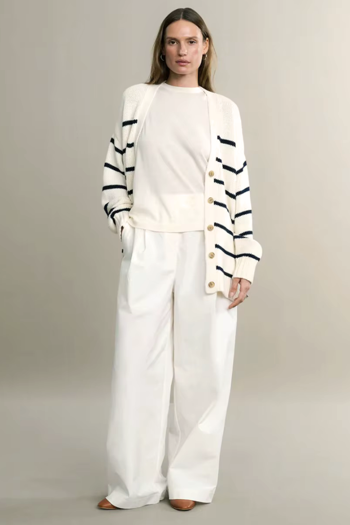 Margo & Main – striped button-front knit cardigan, fabric detail, US women's sizes