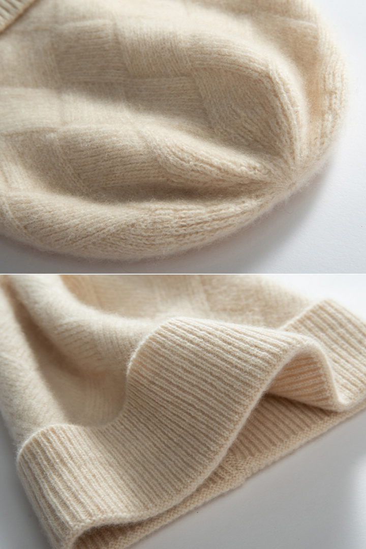 Camelia Diamond Texture Cashmere Beanie