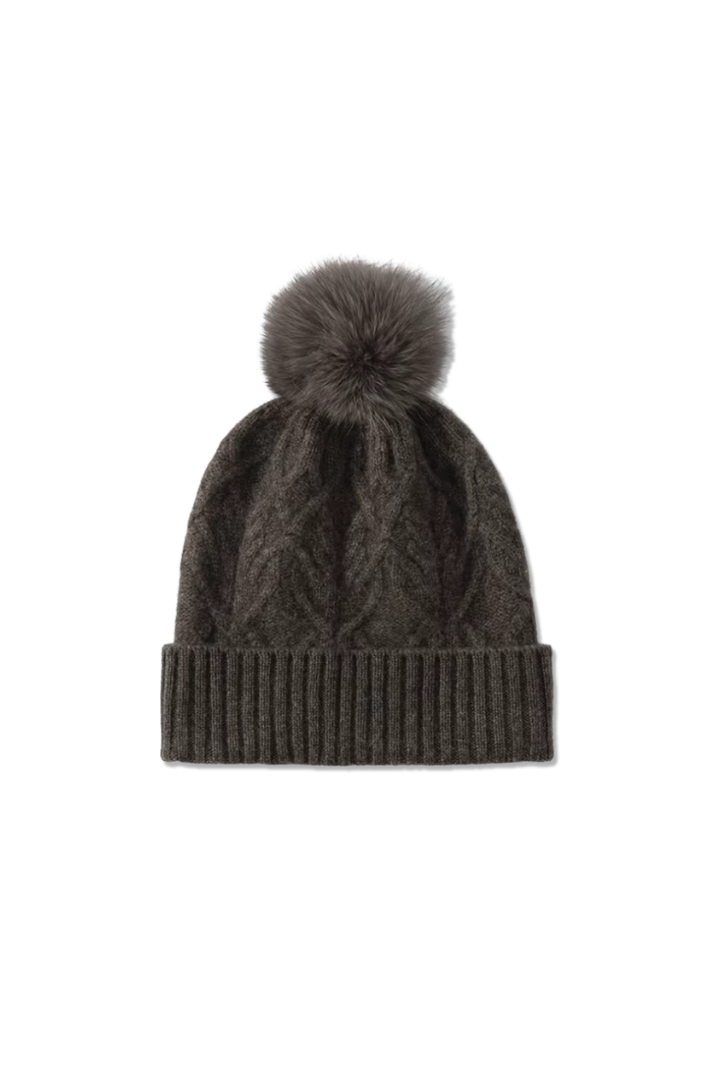 Rosemary Cable Knit Cashmere Pom Pom Beanie
