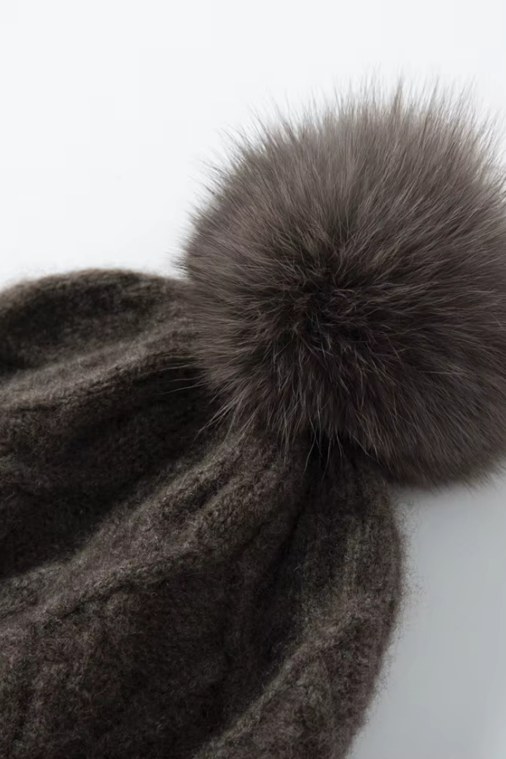 Rosemary Cable Knit Cashmere Pom Pom Beanie
