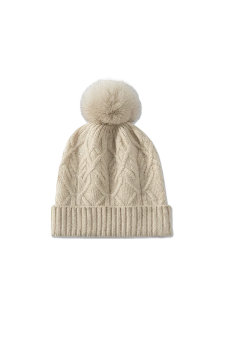 Rosemary Cable Knit Cashmere Pom Pom Beanie