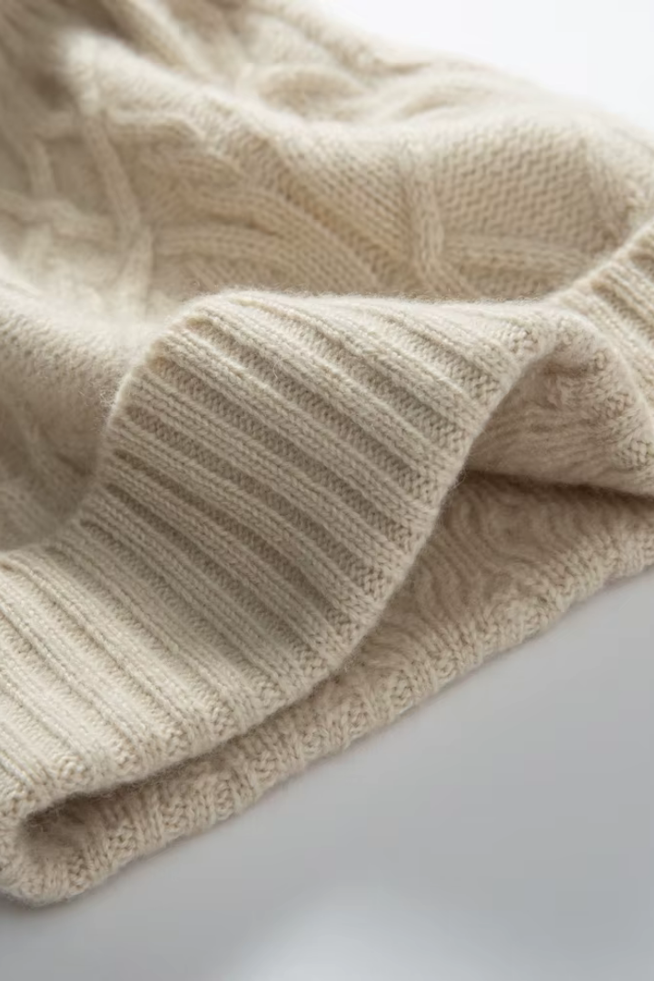 Rosemary Cable Knit Cashmere Pom Pom Beanie
