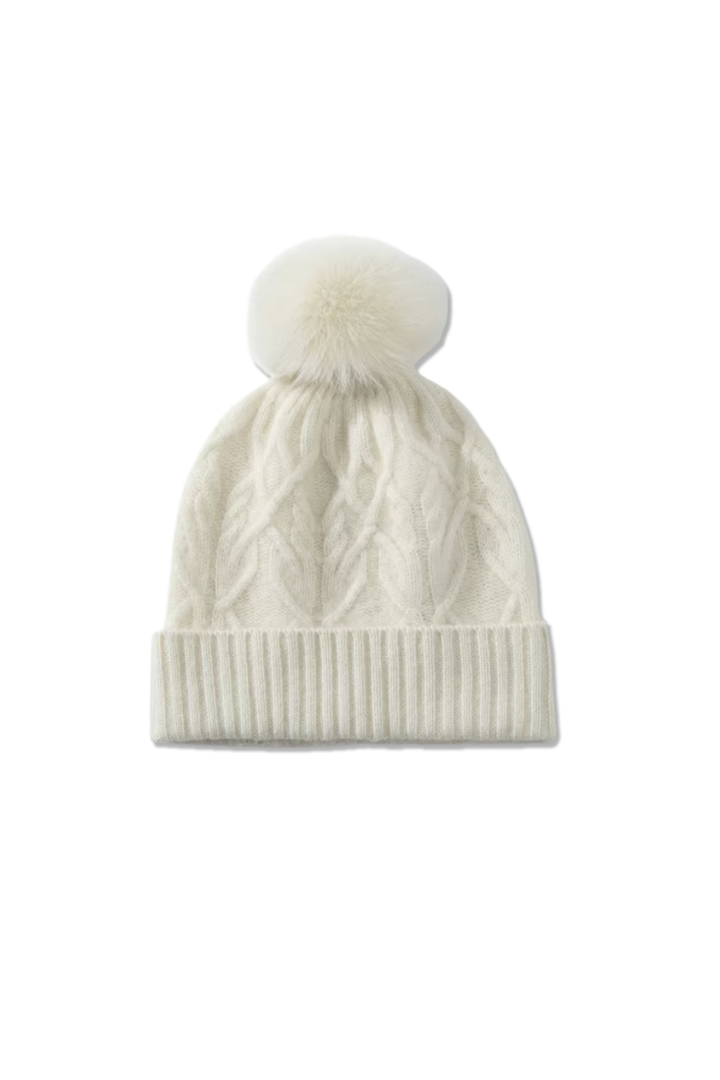 Rosemary Cable Knit Cashmere Pom Pom Beanie