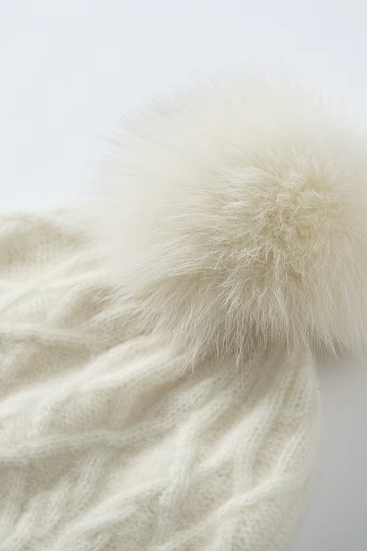Rosemary Cable Knit Cashmere Pom Pom Beanie