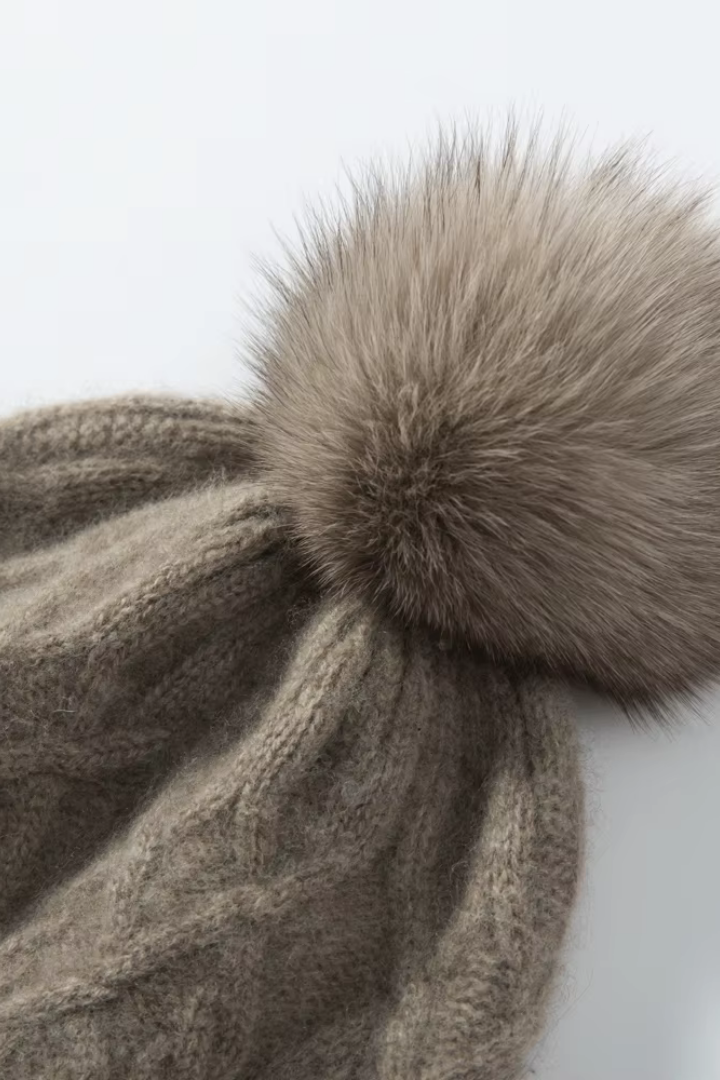 Rosemary Cable Knit Cashmere Pom Pom Beanie