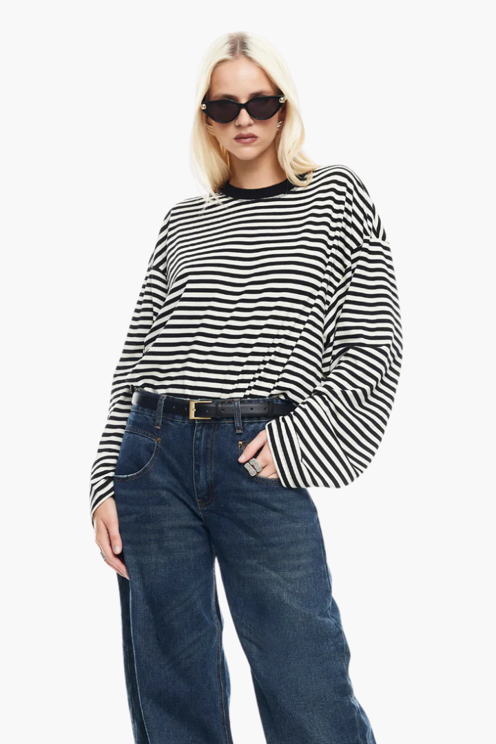 Margo & Main – striped boxy long sleeve knit top, additional view 11, US women's sizes