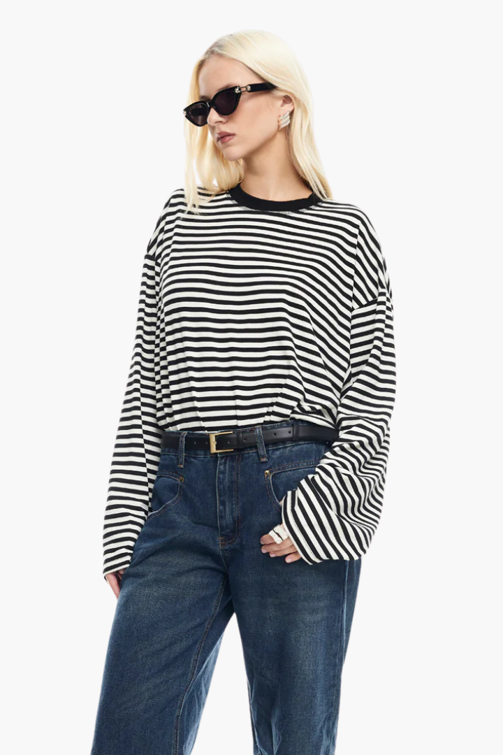 Margo & Main – striped boxy long sleeve knit top, additional view 12, US women's sizes