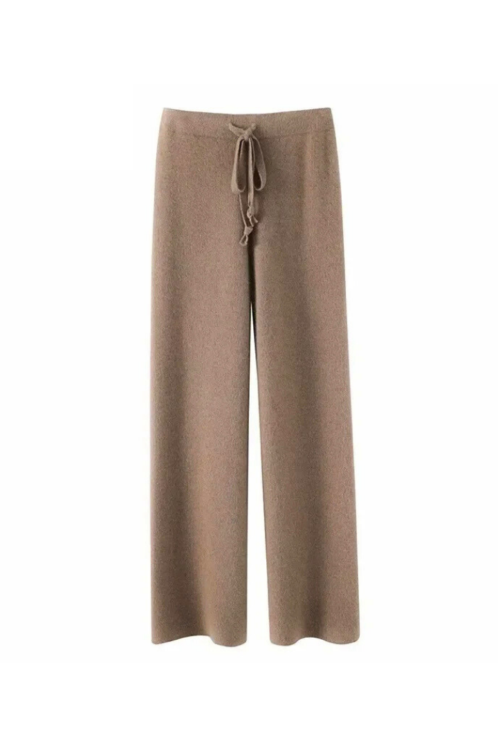 Margo & Main – Brown wide-leg knit pants, full-length front product view, US women's sizes