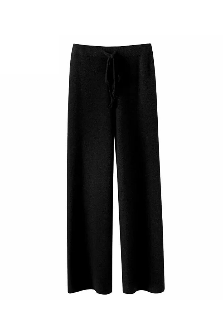 Margo & Main – Black wide-leg knit pants, full-length front product view, US women's sizes