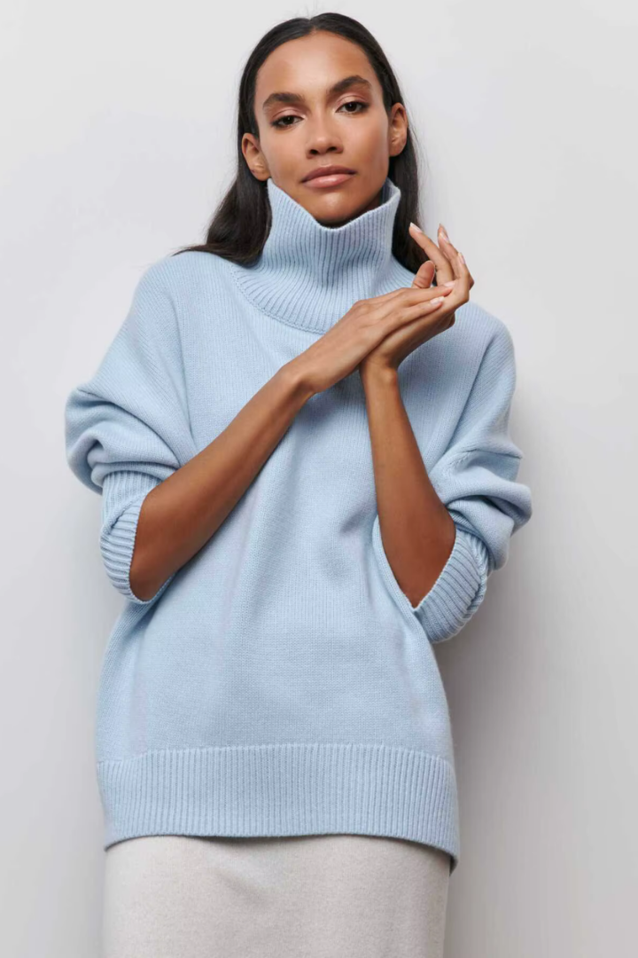 Margo & Main – oversized turtleneck sweater, close-up view, US women's sizes