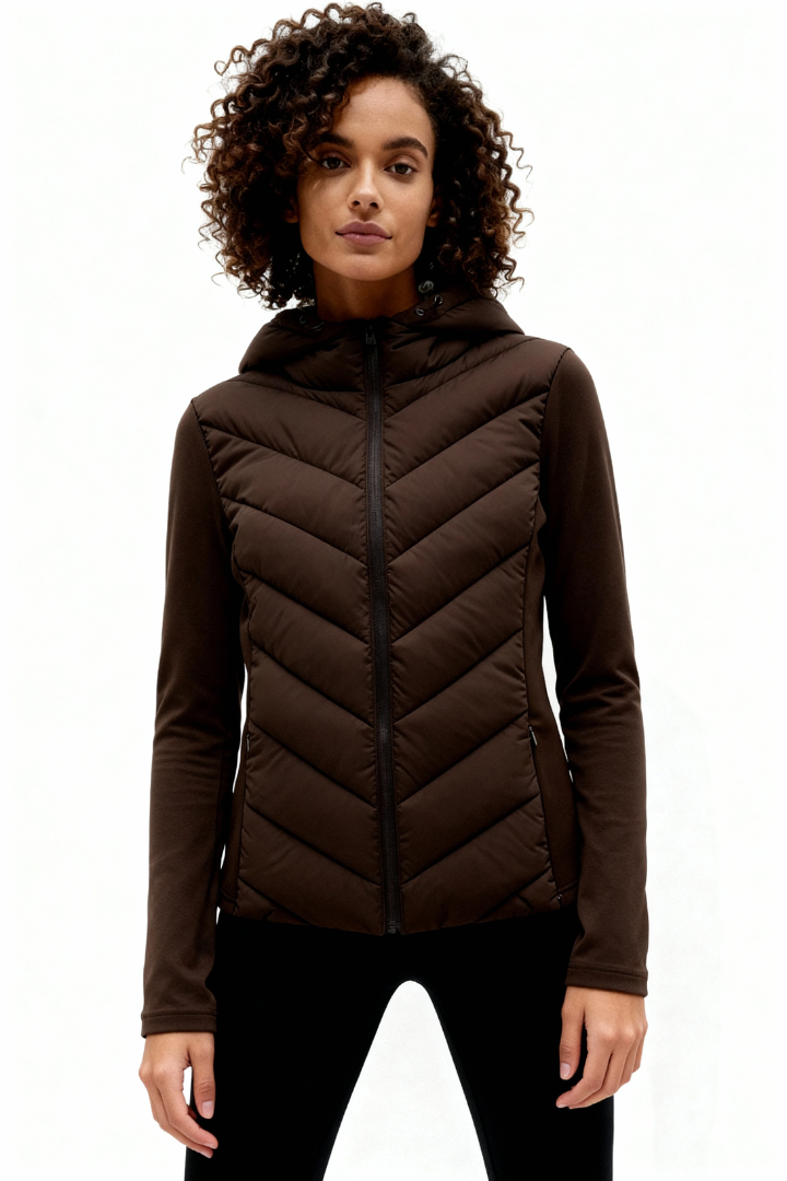 Arlette Quilted Panel Hooded Fleece Jacket