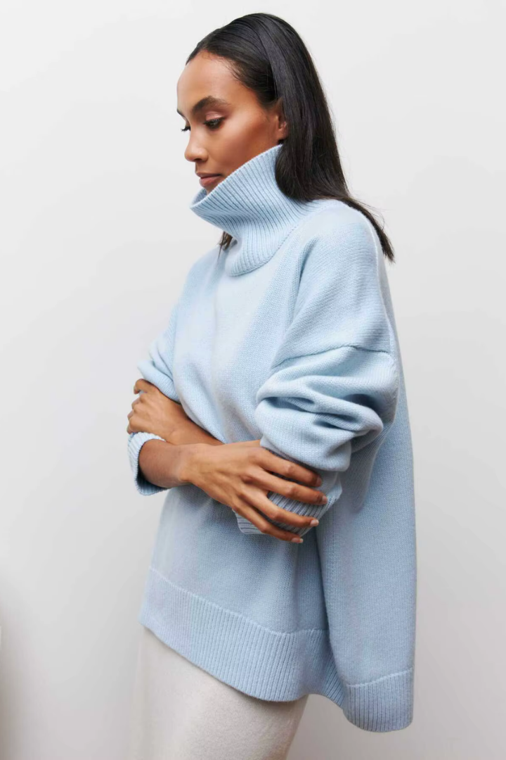 Margo & Main – oversized turtleneck sweater, angled view, US women's sizes