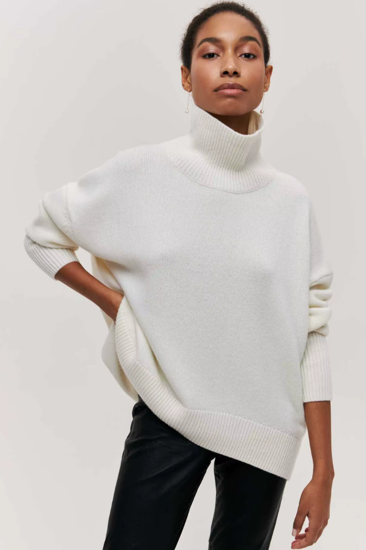 Margo & Main – black oversized turtleneck sweater cream colorway front view, US women's sizes
