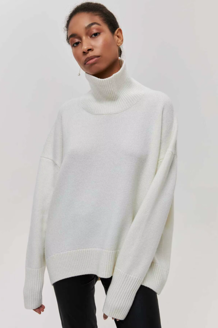 Margo & Main – black oversized turtleneck sweater light blue colorway front view, US women's sizes