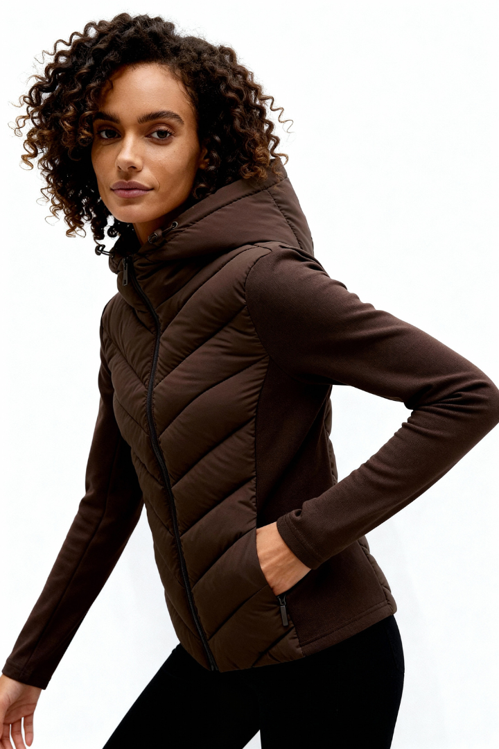 Arlette Quilted Panel Hooded Fleece Jacket