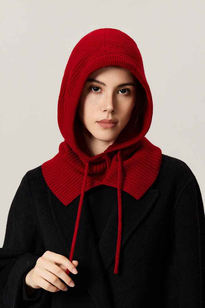 Zuleika Wool Ribbed Drawstring Hood