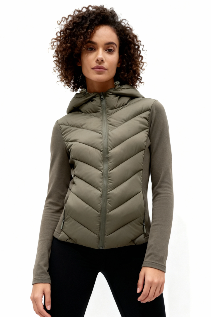Arlette Quilted Panel Hooded Fleece Jacket