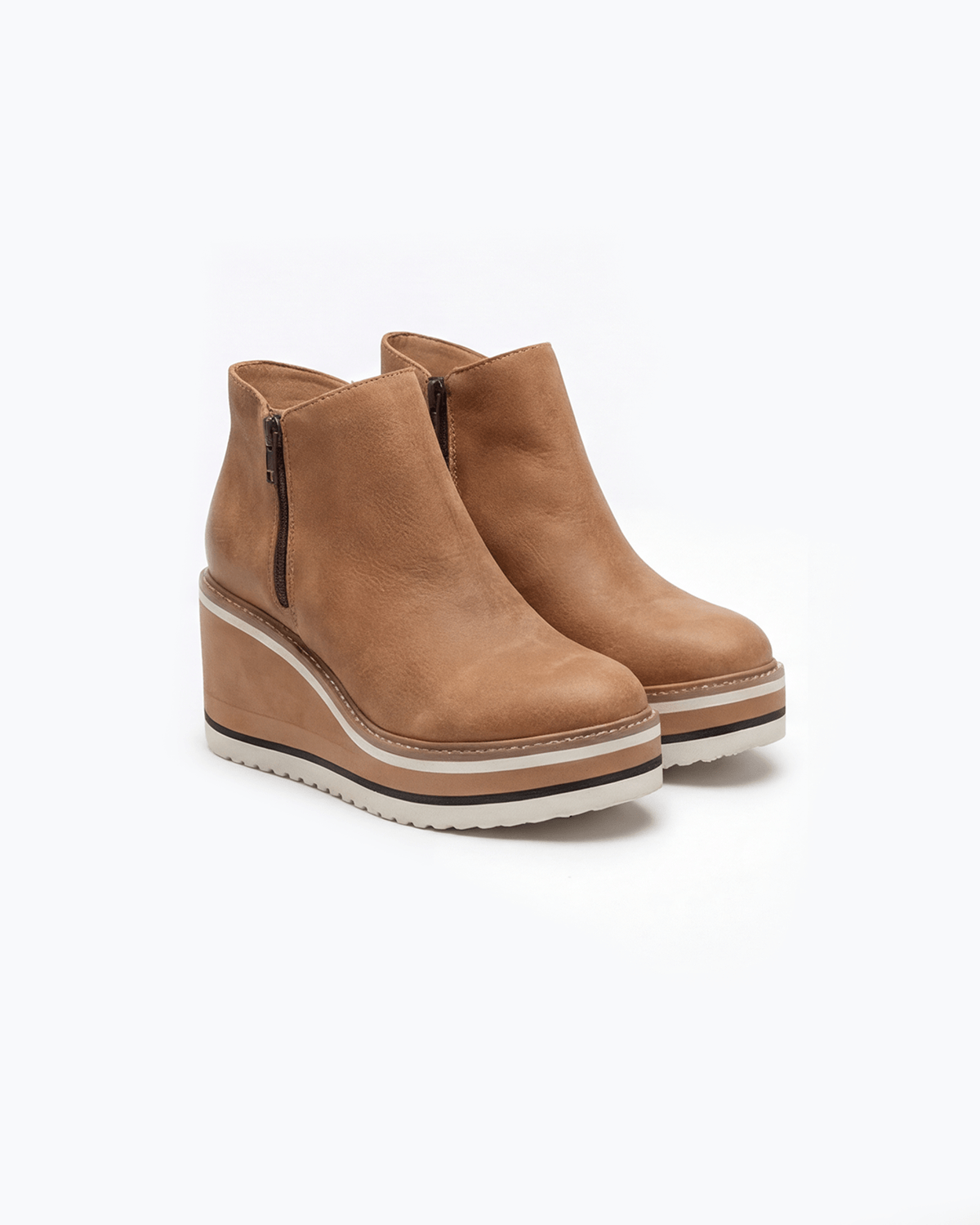 Margo & Main – Light Brown platform wedge ankle boots angled pair view, US women's sizes