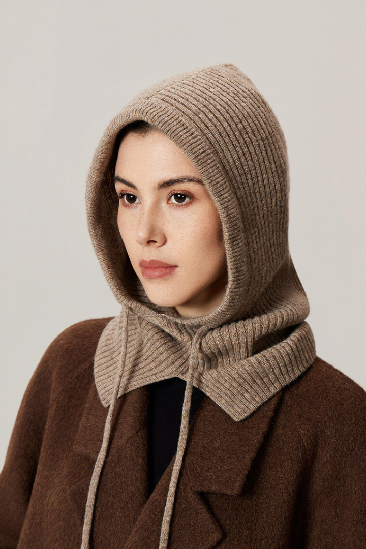 Zuleika Wool Ribbed Drawstring Hood