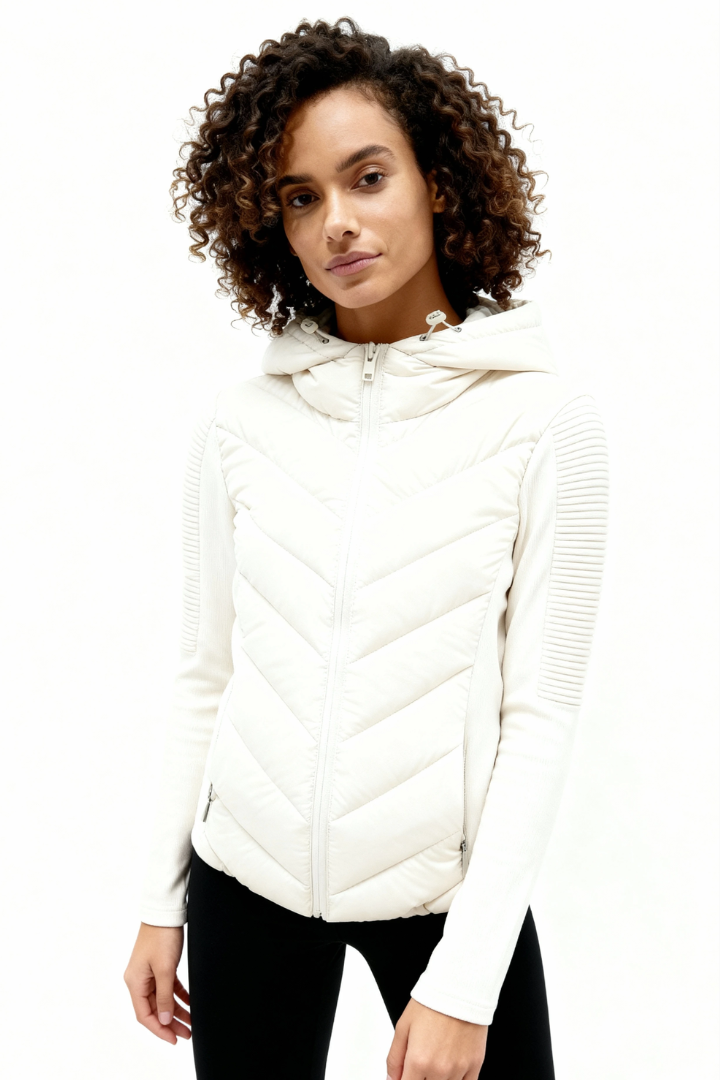 Arlette Quilted Panel Hooded Fleece Jacket
