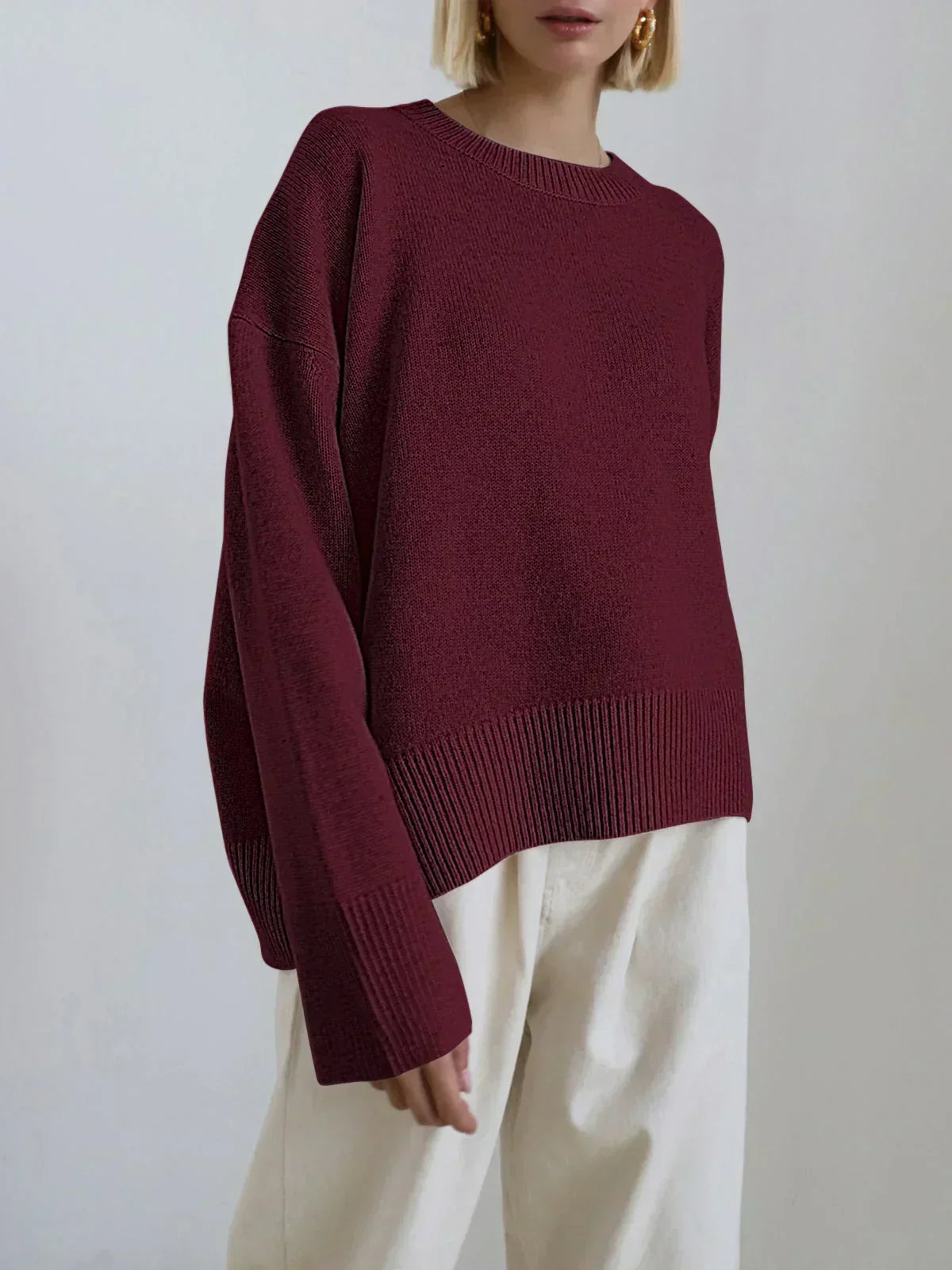 Margo & Main - mint green oversized knit sweater neckline and shoulder view, US women's sizes