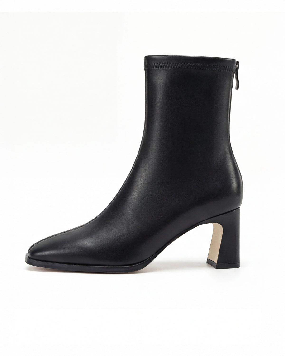 Margo & Main – Black square-toe stretch ankle boots side profile, US women's sizes