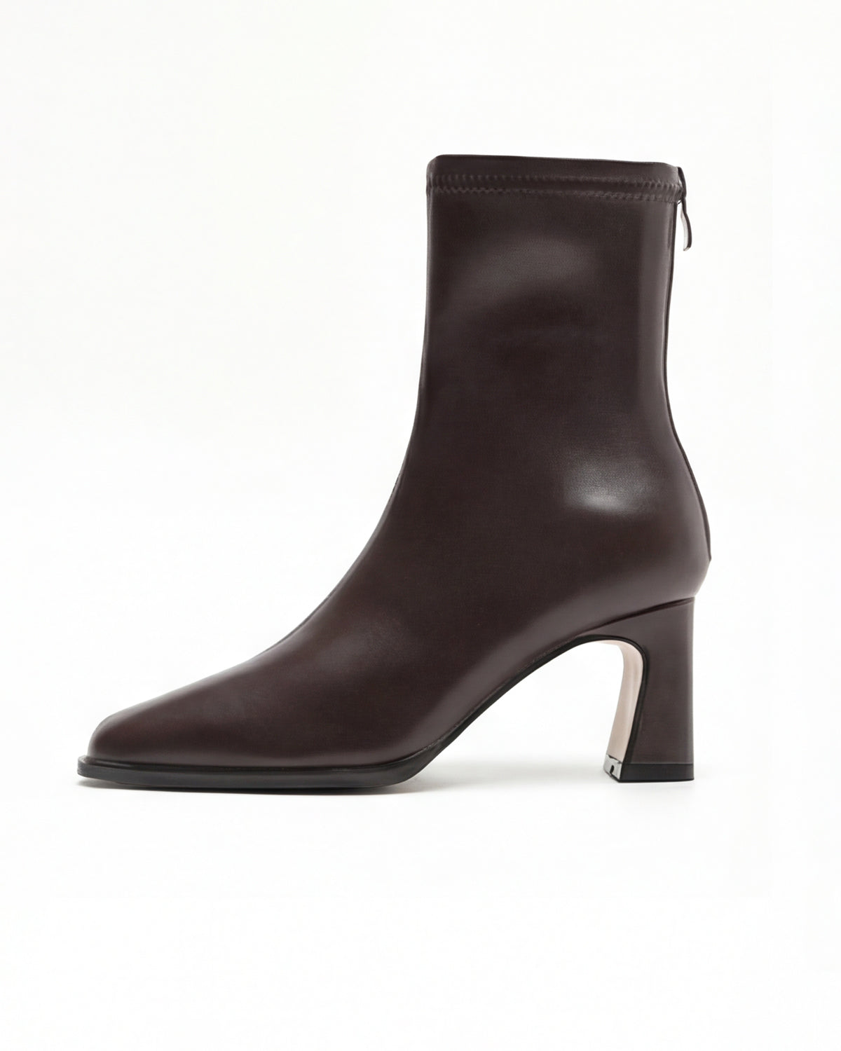 Margo & Main – Brown square-toe stretch ankle boots side profile, US women's sizes