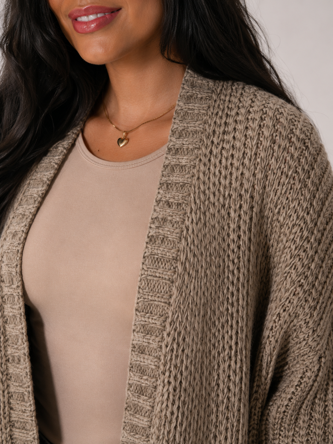 Margo & Main - brown knit cardigan, open front placket and shoulder, US women's sizes